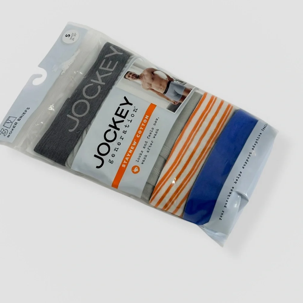 NWT Jockey Generation Men's Boxer Briefs 3pk Blue/Orange/Gray Size Small